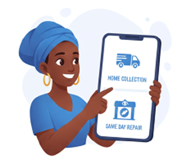 Customer choosing home collection or same-day repair